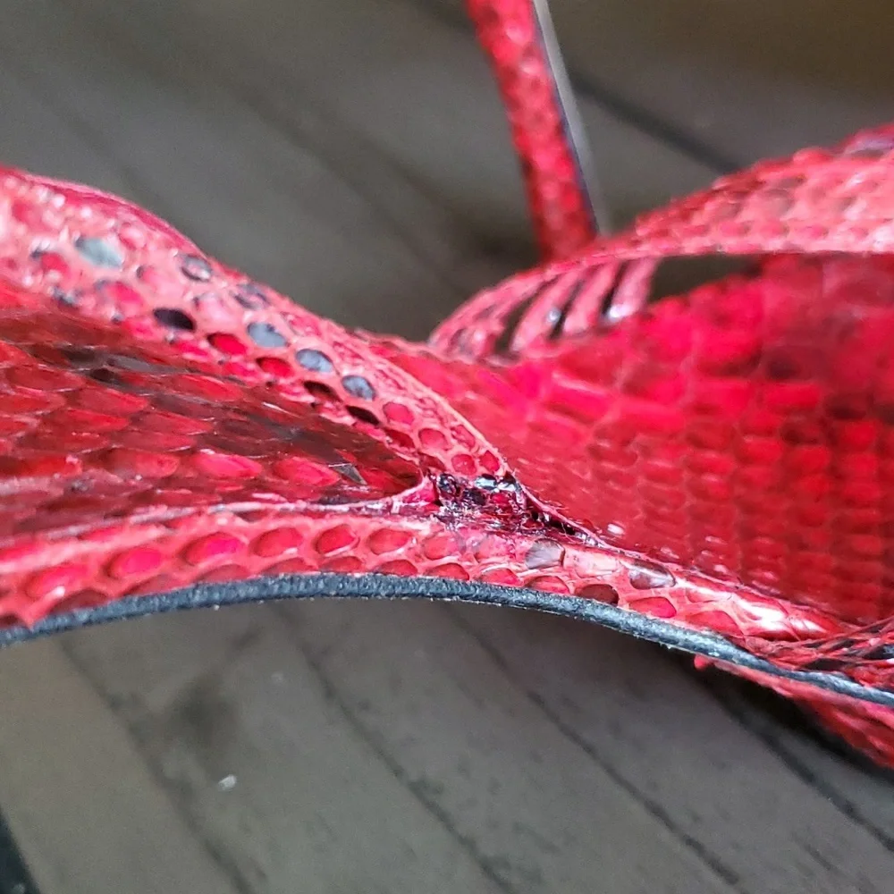 René Caovilla Snakeskin Slingback Heel Sandals, Red, 39EU (9US) - Picture 13 of 15